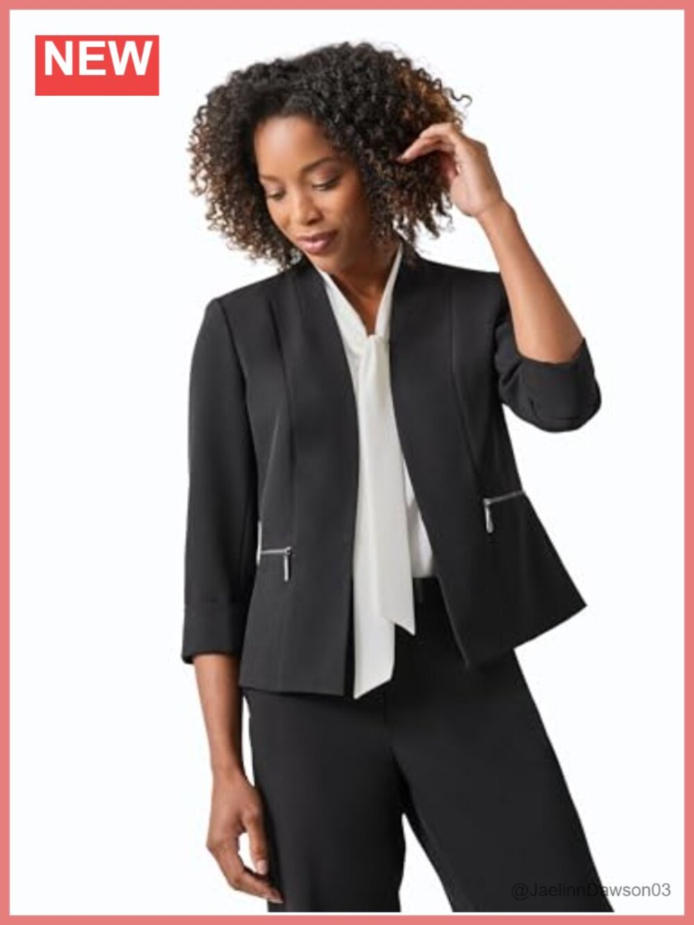 Cardigan-Style Blazer with Rolled Cuff Sleeves Tailored Business Casual